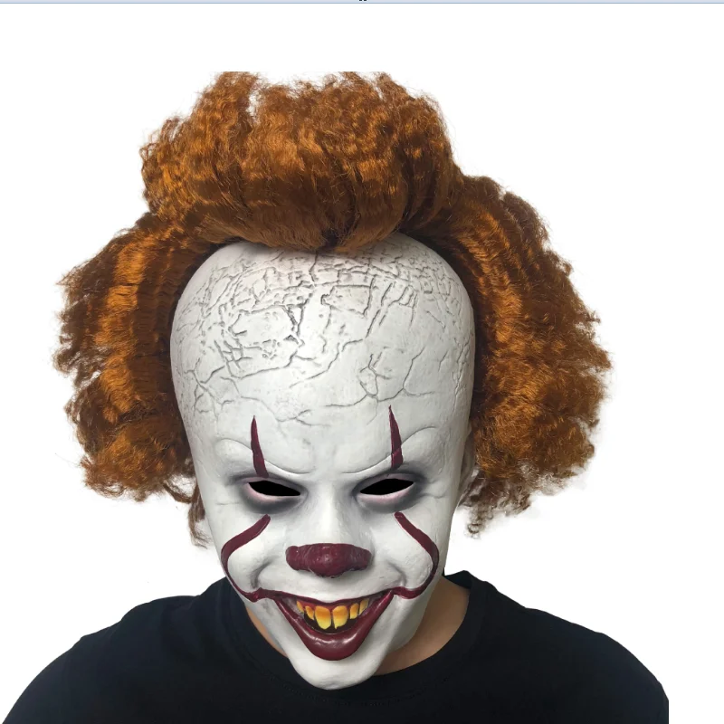 NO LED luminous mask Страшная маска клоуна Стивен Кинг Маска Pennywise глаза будут блестеть Латекс Хэллоуин Косплей Монстр реквизит вечерние костюмы - Цвет: NO LED luminous mask