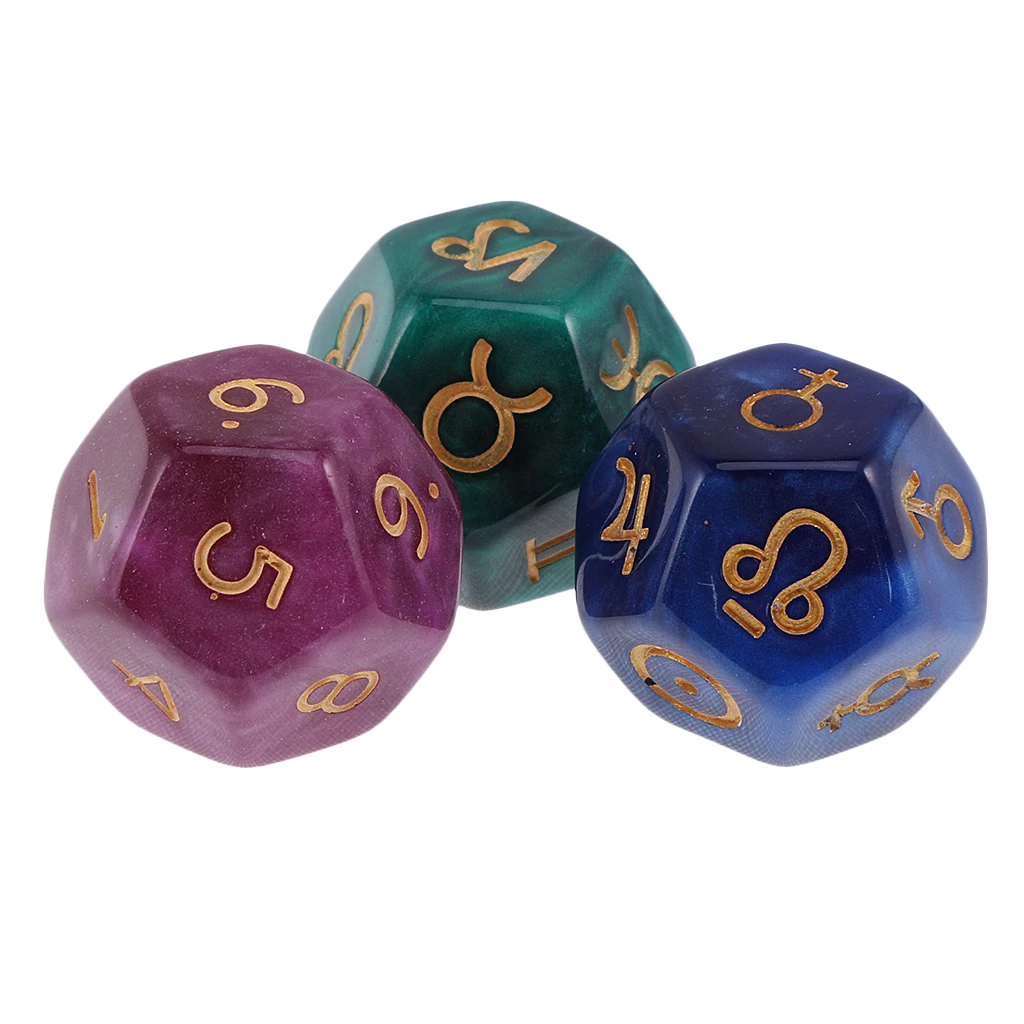 3Pcs Pearl 12-sided Astrology Dice D12 Dies For Constellation Divination Toy Party Gambling Dices Game Digital Dices