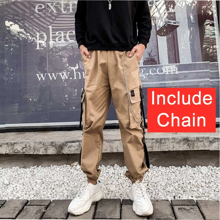 Hajotrawa Womens High Rise Harem Chains Active Cargo Joggers Trousers Pants