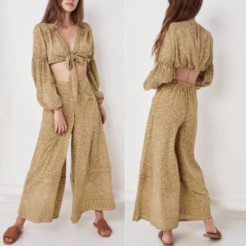 

Europe And America Vacation Style New Style Women's Pants Leopord Pattern Positioning Printed Pocket Design Thin Loose Pants Ver