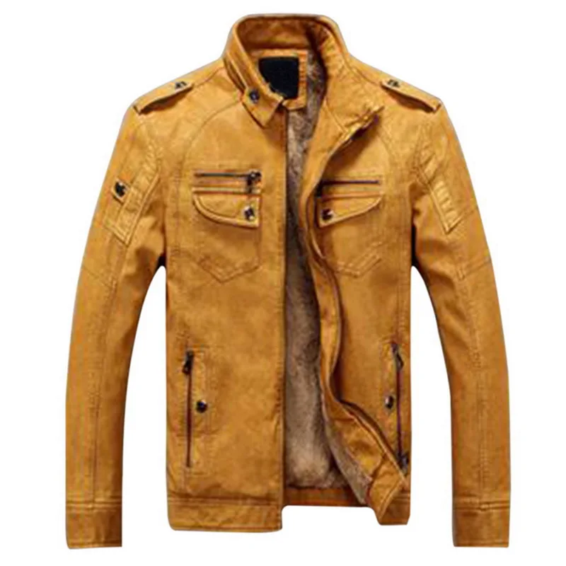 Роскошные кожаные куртки мужские осенние флисовые на молнии Chaqueta Cuero Hombre с карманами Moto Jaqueta Masculino Couro облегающее теплое пальто