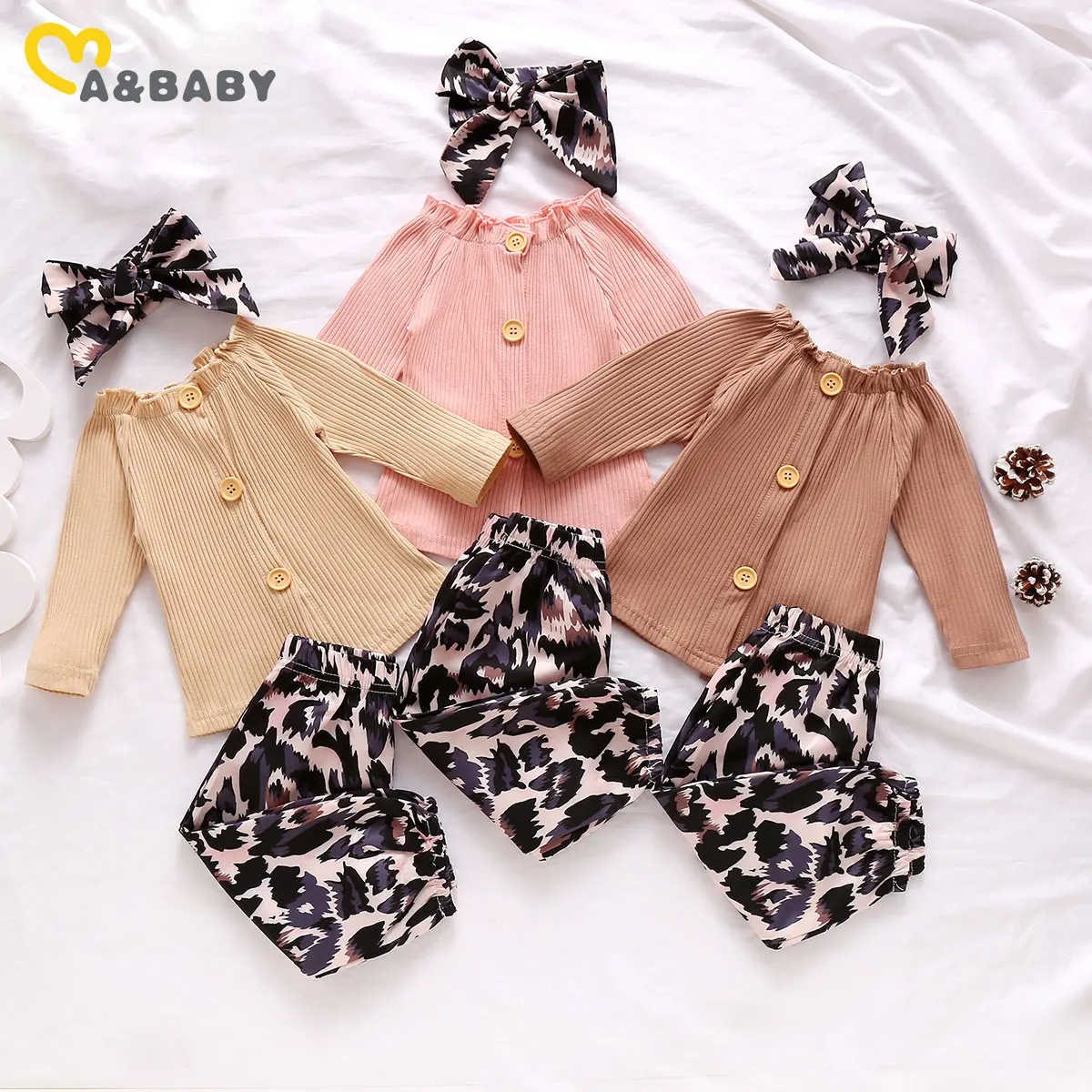 

Ma&Baby 0-24M Newborn Infant Baby Girls Clothes Set Knitted Sweater Top Leopard Pants Bow Headband Outfit Cute Baby Girl Costume