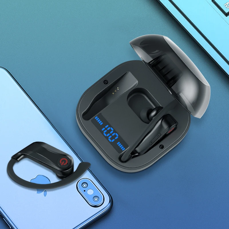 Дешево Arlado Q62 Беспроводной Bluetooth наушники V5.0 стерео гарнитура с ушным крючком спортивная Гарнитура 950 мАч коробка режимов е лист с светодиодный Мощ...