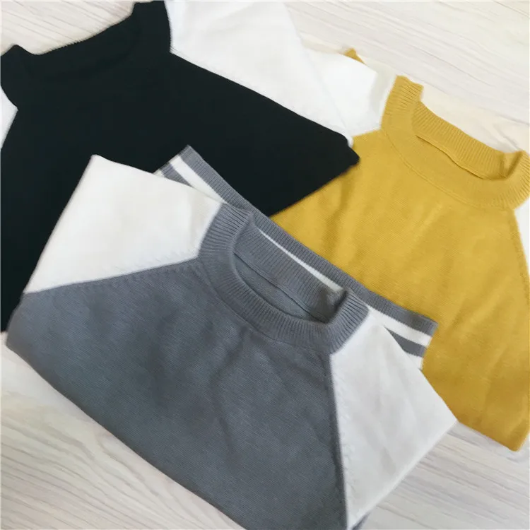 Spring Autumn New Baby Boys Girls Knitted Pullover Spell Color Stripe Sweaters Children Tops Girls Boys Cotton Sweaters