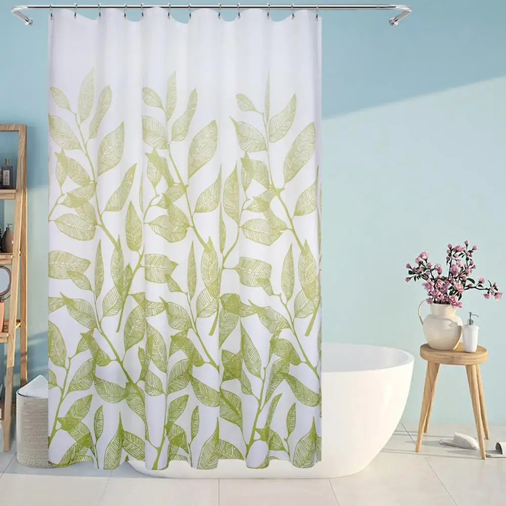 Eforcurtain Home Fashion Green Leaves Shower Curtain Fabric Water Proof