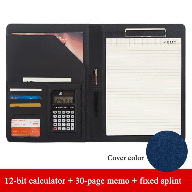 Blue with memo A4 PU блокнот файл Материал менеджер escolar Document клип Папка Бизнес офис портфель сумка калькулятор пластина зажим карты ручка - Цвет: Blue with memo