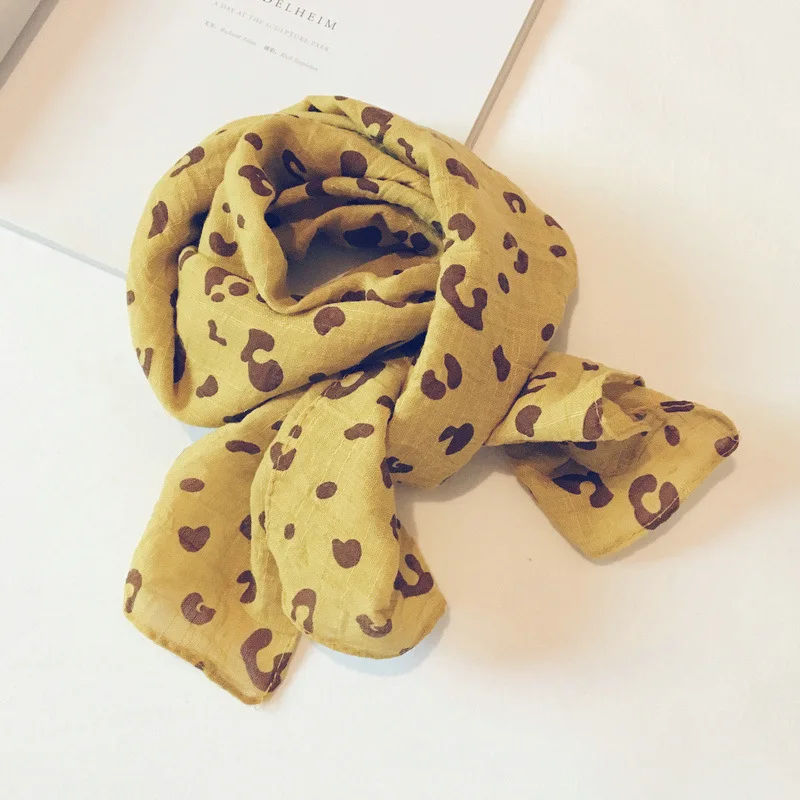 Leopard Yellow Льняной тонкий шарф с разноцветными узорами для детей, девочек от 1 до 8 лет, с рисунком кактуса, теплый воротник, весна осень и зима - Цвет: Leopard Yellow