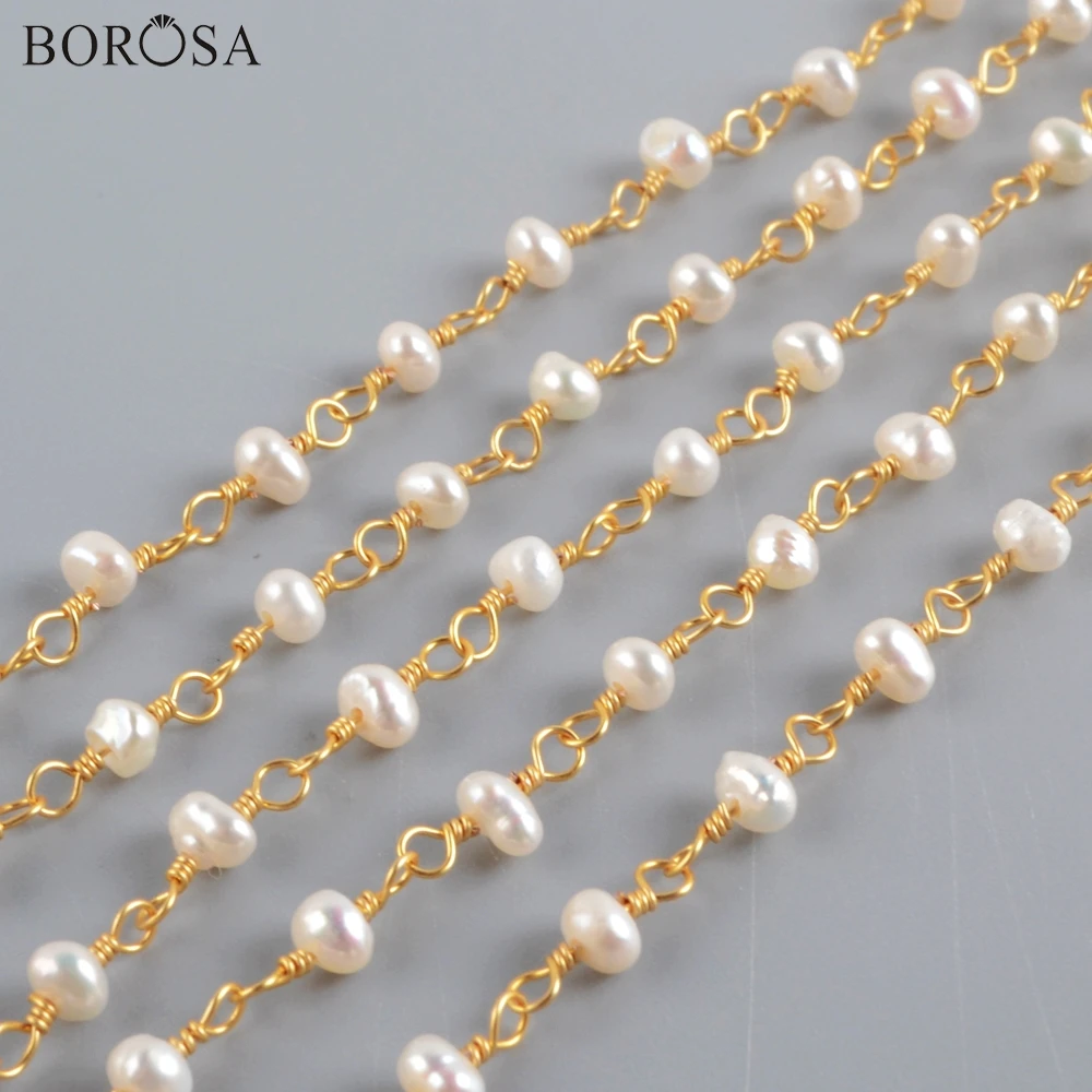 

BOROSA Natural Pearl Bead Chains 4x3mm Baroque Pearl Beaded Chains for Necklace Women Jewelry Bracelet Jewelry Handmade JT271