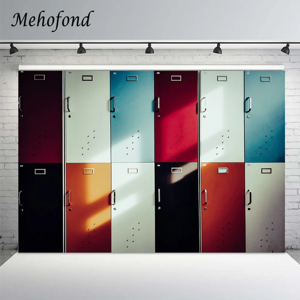 

Mehofond Colorful School Locker Backdrop Sunshine Home Wardrobe Frame Baby Portrait Photography Background Photo Studio Props