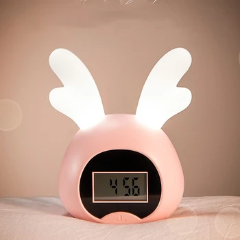 

Cartoon Deer Luminous Alarm Clock Multifunction NIght Light Bedside Alarm Clocks Electronic Creative Home Office Desk Clock