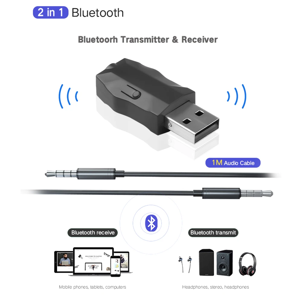 2-в-1 Bluetooth 5,0 аудио приемник передатчик Беспроводной адаптер Mini 3,5 мм AUX Стерео Bluetooth передатчик для ТВ ПК автомобиля Kit