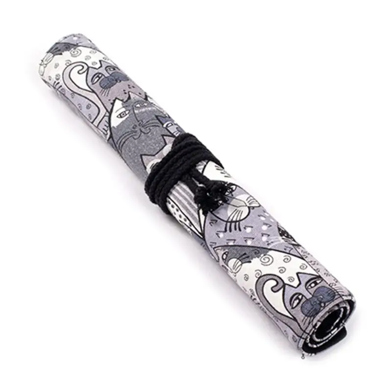 

20 Holes Large Capacity Canvas Roll Up Pen Curtain Pencil Bag Makeup Wrap Holder