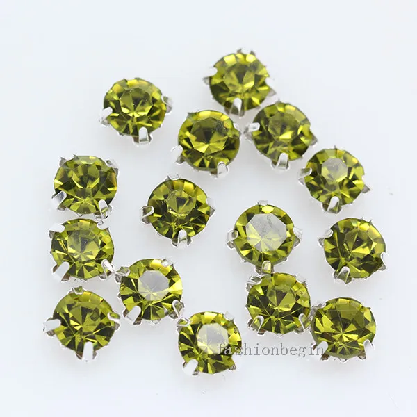 36p 7mm color Sew on crystal glass Rhinestone Silver Claw Montee 4-holes Sewing Stone Buckle jewelry,wedding Dress making Beads - Цвет: olivine