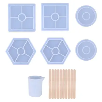 

2020 New UV Resin Silicone Mold Hexagonal Round Heart-shaped DIY Coaster Flower Square Craft Making Epoxy Molds
