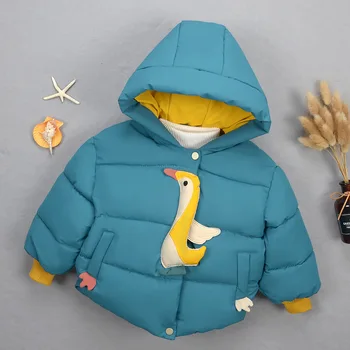 

2020 Cartoon Dack Childrens Jacket For A Boy Hooded Baby Clothes Girls Cotton Solid Winter Coat For Girls Suit 3-8 Years Old