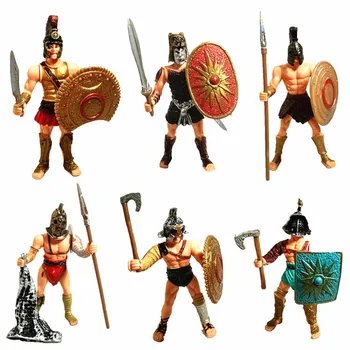 

[Funny] 6pcs/lot Medieval Rome Empire Arena Gladiator Soldiers Combatant Action Figures Fighting armor soldier model Toys gift