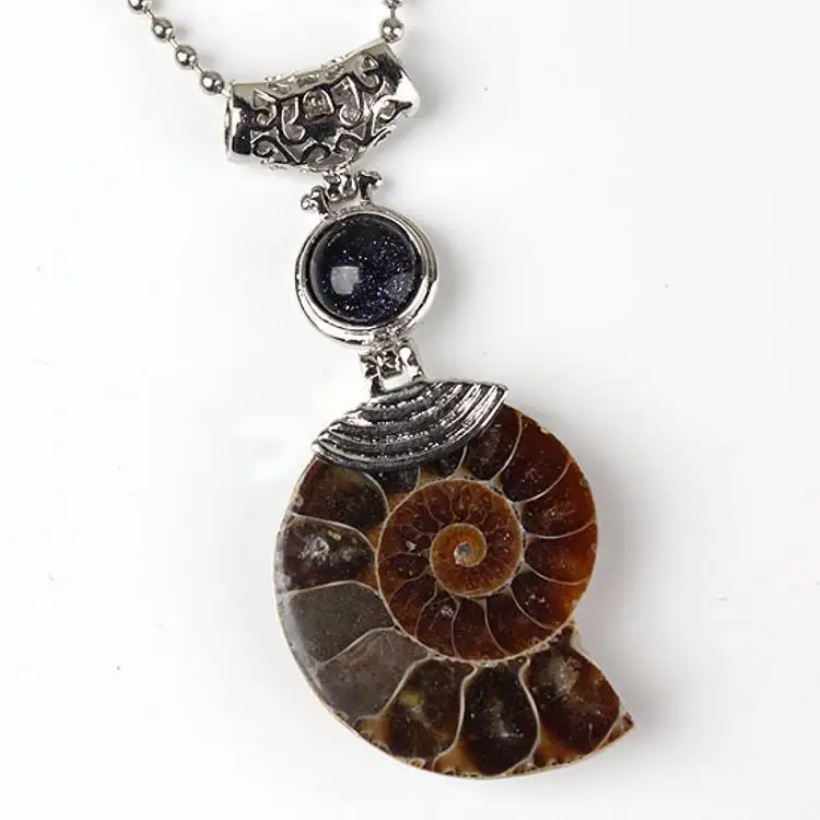 Blue sand Настоящий аммонит Seashell окаменелости подвеска Улитка микс-Кристалл Камень океанская раковина Reliquiae кулон для женщин мужчин ожерелье подарок 1 шт - Окраска металла: Blue sand