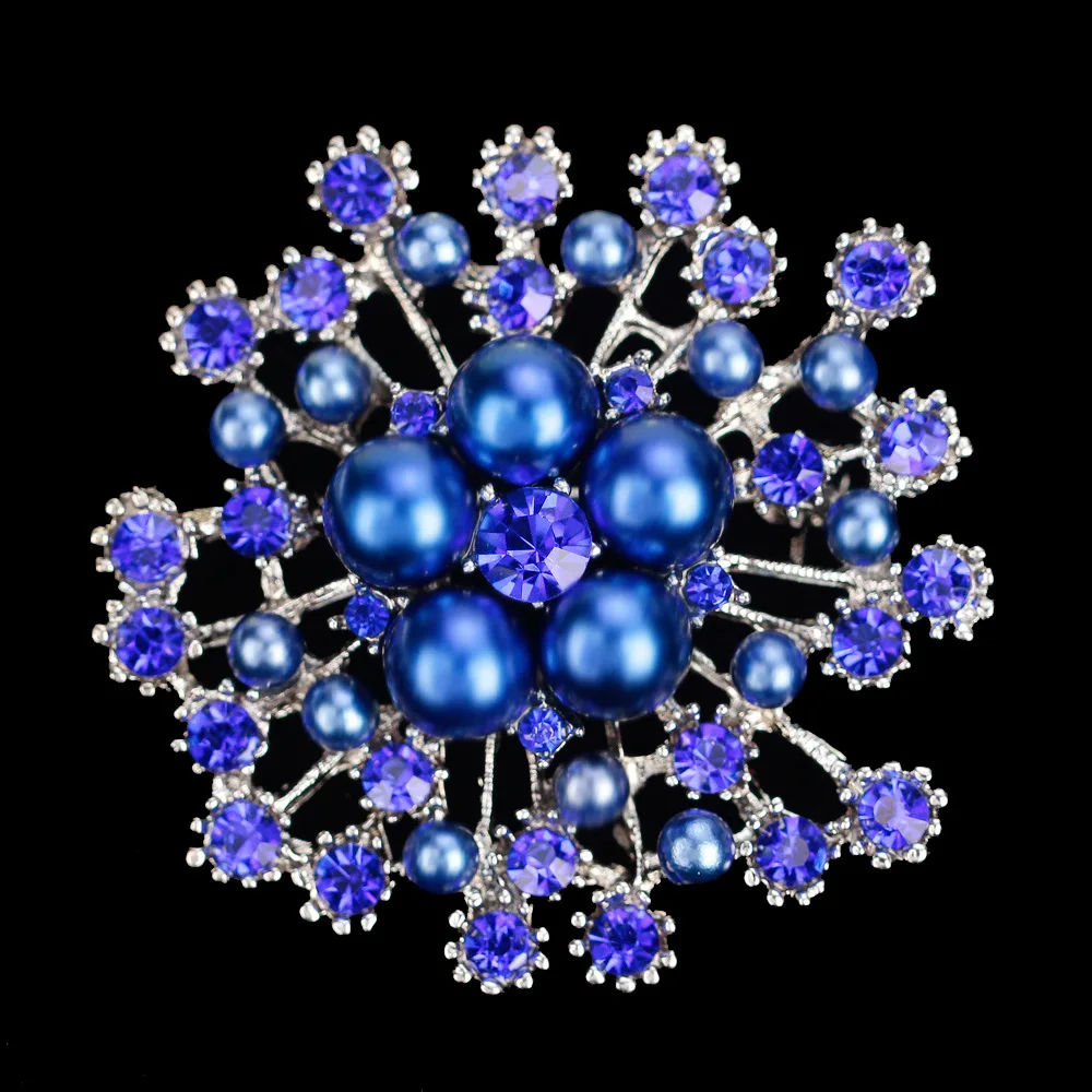blue Стразы из сплава, большая брошь "Снежинка", Женский корсаж из искусственного жемчуга, свадебная Ретро булавка, украшение для рюкзака, ювелирное изделие, аксессуары - Окраска металла: blue