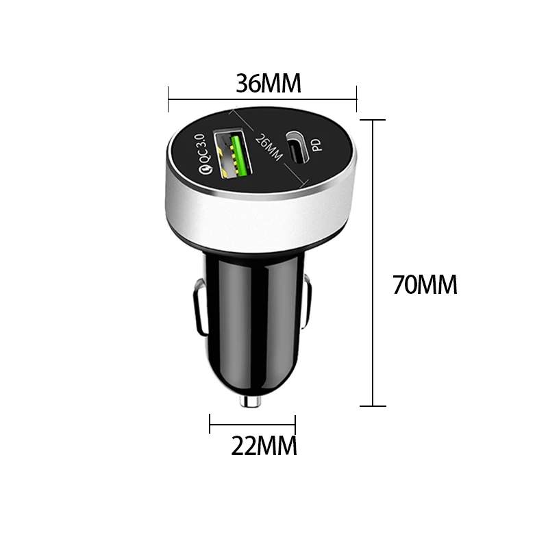 12V автомобильный прикуриватель Зарядное устройство авто USB QC 3,0 Быстрая зарядка Универсальный телефон C PD Тип круглый кабель для зарядки Порты и разъёмы Мощность адаптер Аксессуары