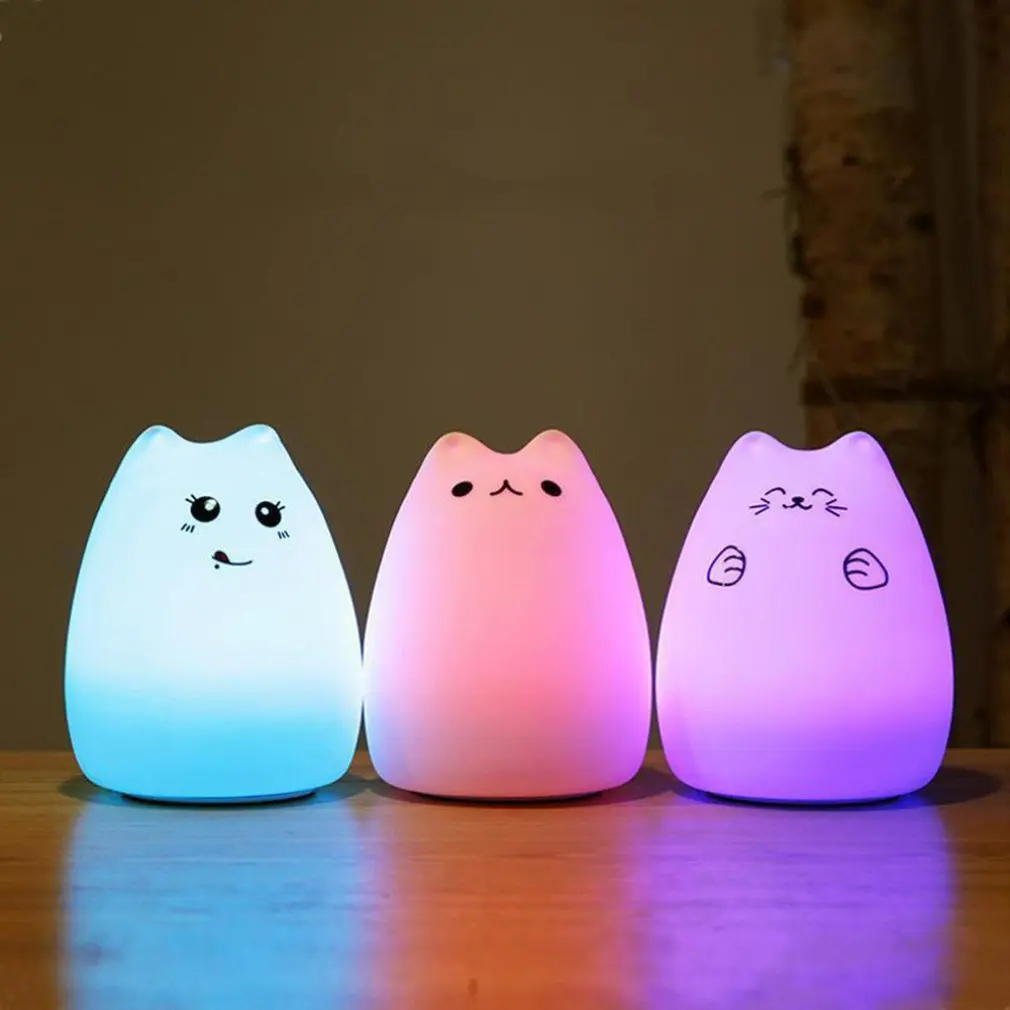 Креативный светодиодный, милый, умная кошка, батарея, ночник, украшение дома, атмосферная защита глаз, Сенсорная лампа