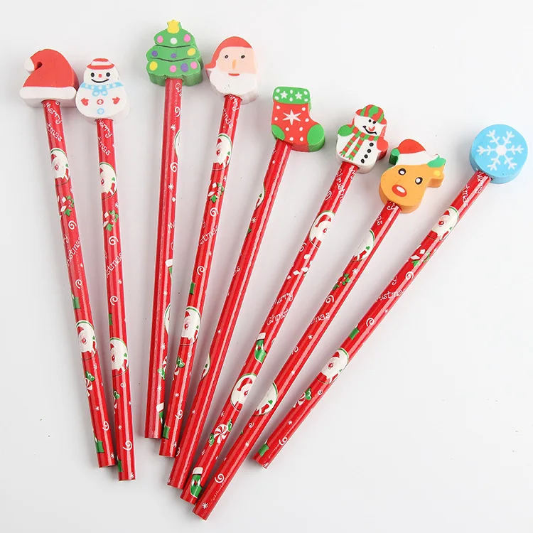 10/20/30/40/50pcs Creative Pen Kawaii Christmas HB Wood Pencils with Eraser Kids Gift Promotion Gifts School Stationery |