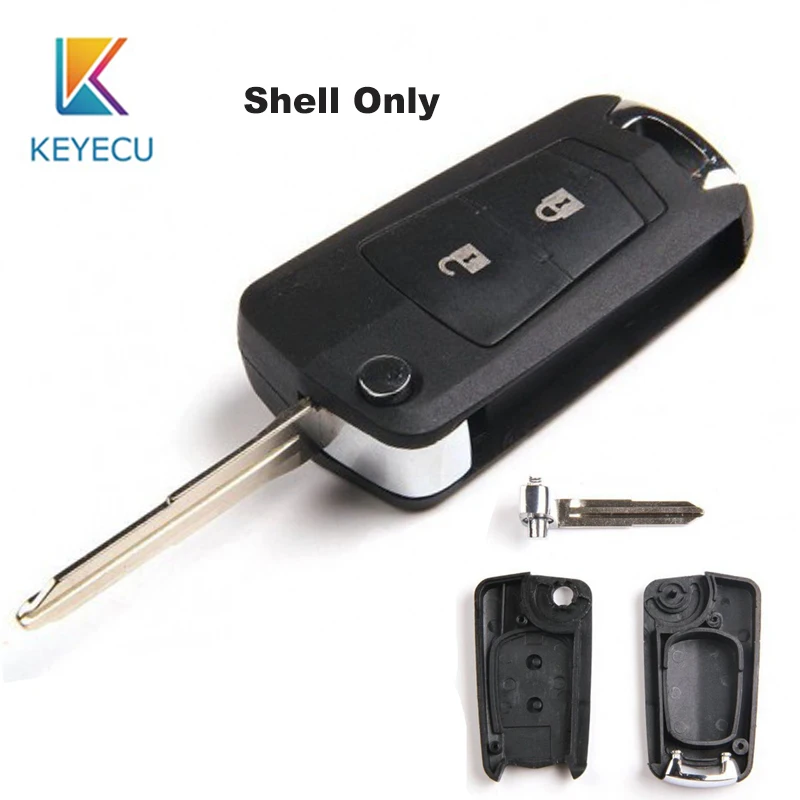 

KEYECU Replacement Modified Flip Remote Car Key Shell Case Housing 2 Button Uncut Blade FOB for Hyundai Elantra Santa Fe