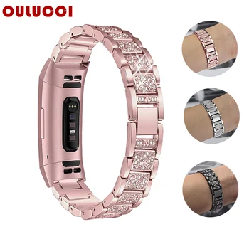 

OULUCCI Diamond For Fitbit Charge 3 band Metal Strap Stainless Steel Female Replaceable Bracelet For fitbit charge 2 Band