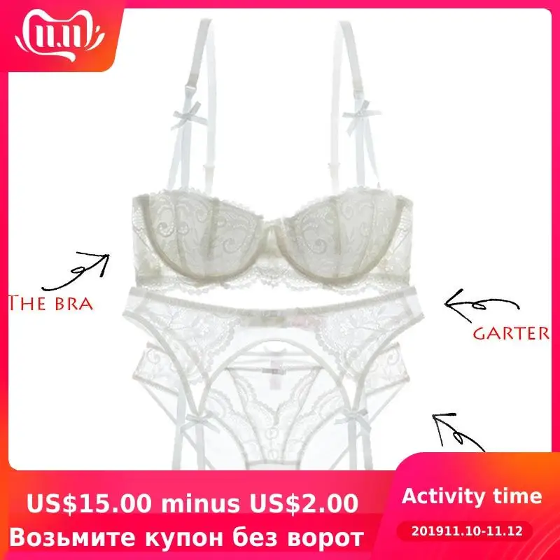 Kaufen Shaonvmeiwu Sexy spitze 1 2 tasse dessous bh set seduces 4 stück mit strümpfe und strümpfe