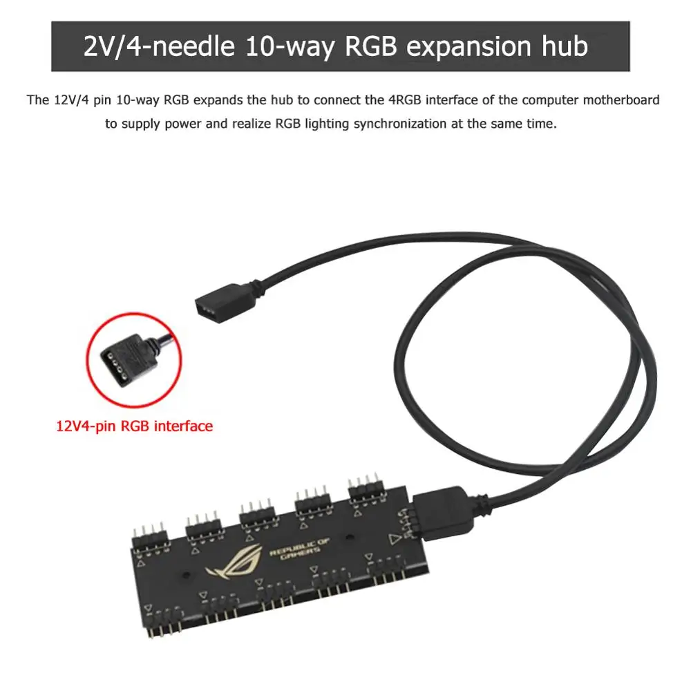 Fan Hub Adapter 5V 3Pin/12V 4Pin RGB Synchronization HUB Splitter 1 to 10 RGB SYNC Extension Cable For GIGABYTE AURA Sata Type Hub RBG