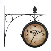 Reloj antiguo de hierro, reloj de pared, estación de jardín, pasillo, exterior, doble cara, relojes silenciosos, Vintage, decoración, artesanía para sala de estar