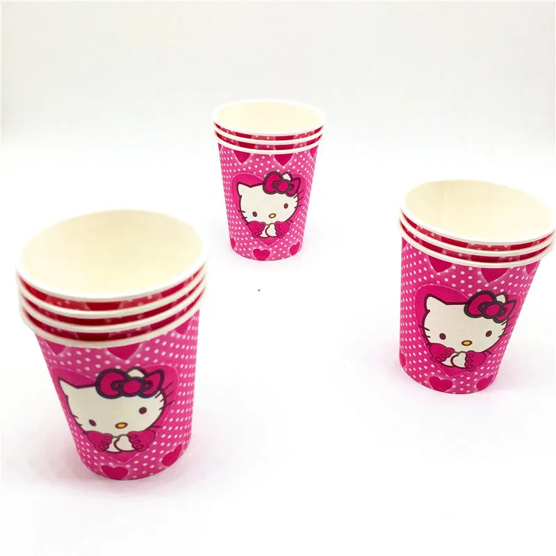 40 шт/60 шт мультфильм hello kitty тема девушка день рождения свадьба бумажный стаканчик+ тарелка+ салфетка события вечерние набор бумажной посуды поставка