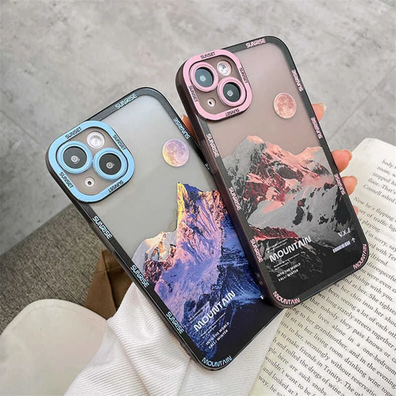 Retro Moon night Late cloud Phone Case For iPhone 13 Pro 11 12Pro Max XR XS Max 7 8 Plus X Lens Protection Shockproof Soft Cover