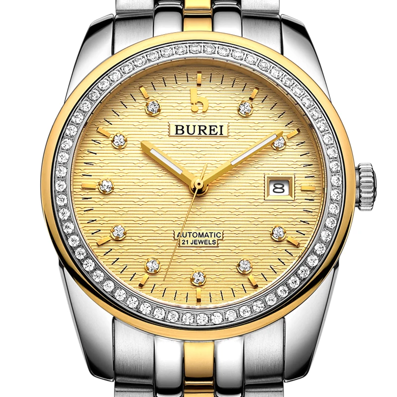 BUREI 5010 Switzerland часы для мужчин люксовый бренд oyster perpetual datejust diamond автоматический самоветер Золотой relogio masculino
