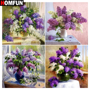 

HOMFUN Full Square/Round Drill 5D DIY Diamond Painting "Flower purple window" 3D Embroidery Cross Stitch 5D Home Decor Gift