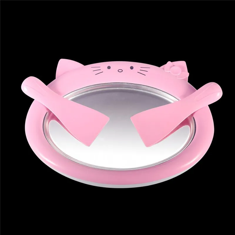 pink Мультяшная Жареная Машина для льда DIY машина для приготовления жареного йогурта сковорода мини-мороженое машина для домашнего перемешивания йогурта с 2 шт жареная лопатка для льда - Цвет: pink