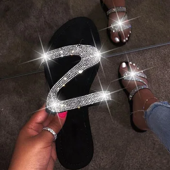 

Women Crystal Slippers Glitter Flat Soft Bling Female Candy Color Flip Flops New Summer Outdoor Ladies Slides Hot Beach Shoes