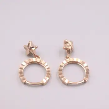 

New Pure 18K Rose Gold Earrings 12x1.1mm Star Pendant Round Pattern Hoop Earrings