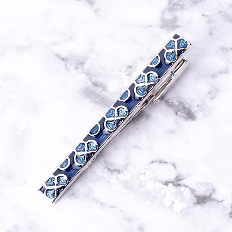 

Luxury Enamel Tie Clip Blue Flower Design Tie Bar Lucky Four-Leaf Clover Tie Pin For Mens Wedding Business