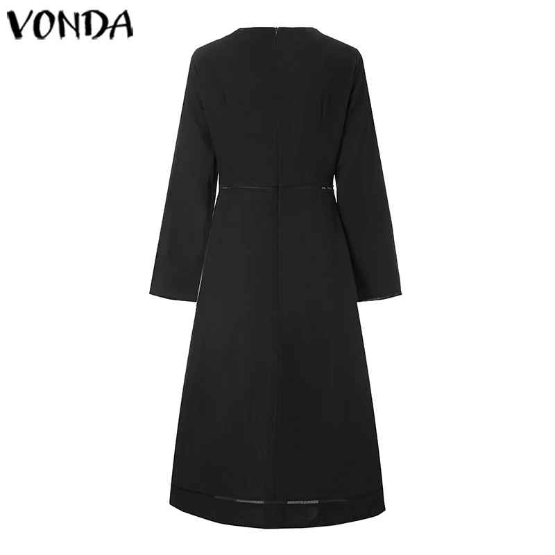 VONDA, женское однотонное Хлопковое платье с длинным рукавом для беременных, повседневное длинное платье с v-образным вырезом и оборками, богемное платье для беременных