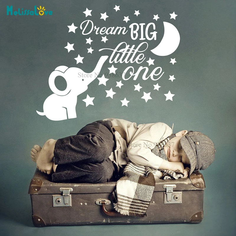 Large Size Dream Big Little One Sticker Elephant Moon Star Baby Room Decal Nursery Decor BA048 | Дом и сад
