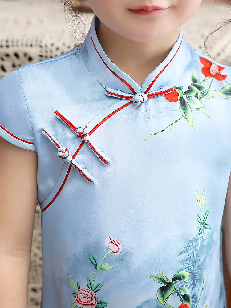 Семейное платье; одежда для мамы и дочки; одежда для свадьбы; Cheongsam Qipao; современное повседневное этническое платье с разрезом по бокам; цветочный принт