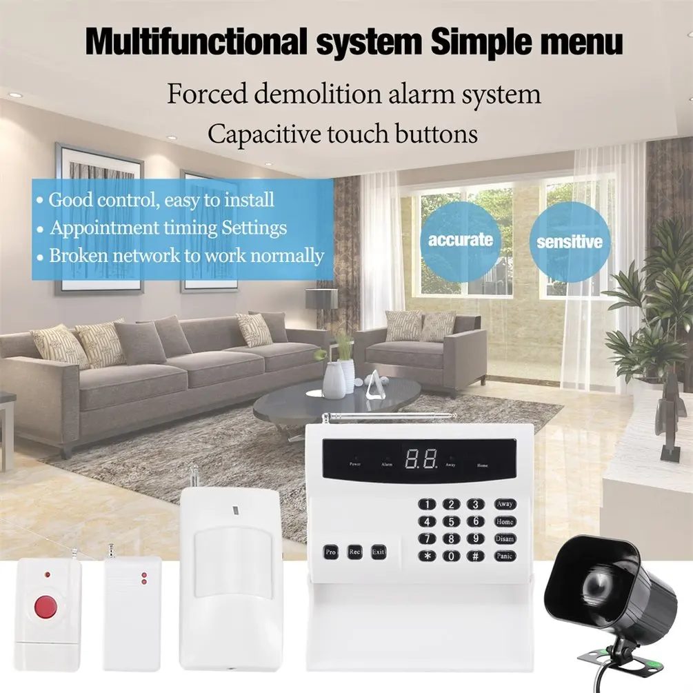 

LED Intelligent Wireless Digital Home Security Alarm System Fireproof Burglarproof Emergency Help White For Home Safe