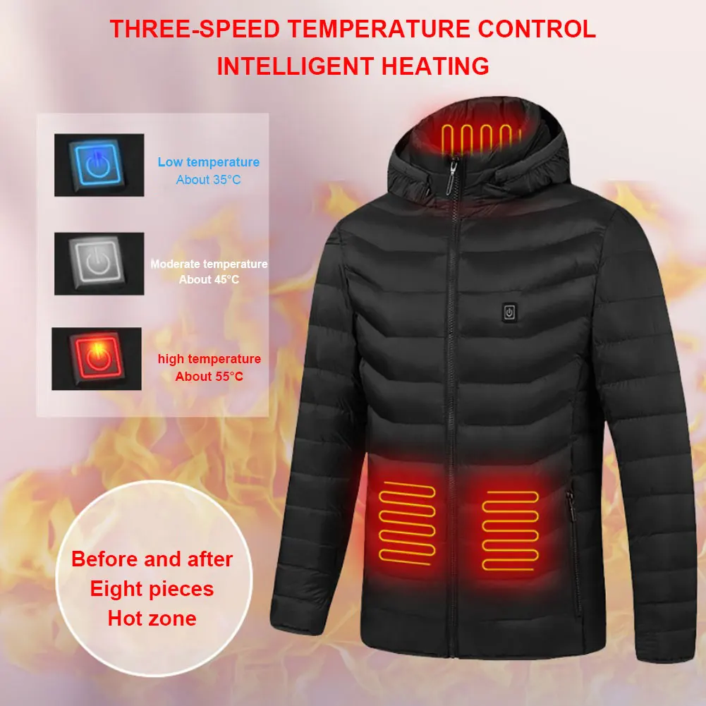 

USB Winter Outdoor Electric Heating Jackets 9 Areas Heated Jacket Warm Sprots Thermal Coat Clothing Heatable Cotton Jacket