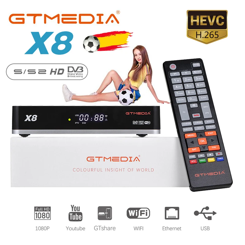 GTMedia X8 приемник спутникового сигнала 1080P DVB S2 S2X поддержка Europe spain ccam M3U T2 MI ACM Set Top BOX