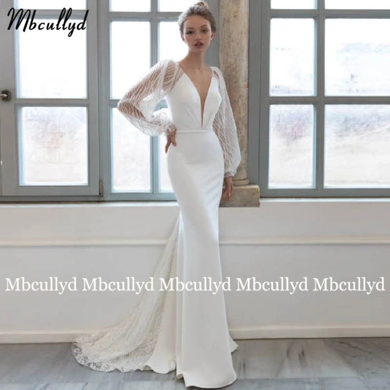 Mbcullyd сексуальное Белое свадебное платье русалки 2020 с пышными длинными рукавами