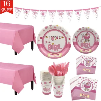 

1set It's A Girl Boy Dessert Plate Napkins Baby Shower Decoration Party Tableware Gender Reveal BabyShower Party Supplies
