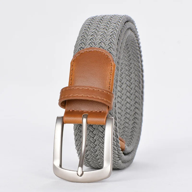 E1677-A44Light Gray Эластичный холщовый мужской и женский Универсальный Пояс Корейская версия тканого эластичного ремня с пряжкой четыре сезона диких - Цвет: E1677-A44Light Gray