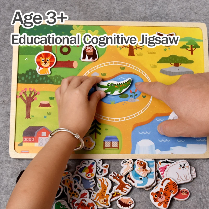 Children Magnetic Puzzle Animal Traffic Vehicle Scenes Game Wooden 3D Jigsaw Toys Baby Kids Early Educational Learning Toy Gifts wooden puzzles magnetic puzzle toys wooden toys puzzle toys