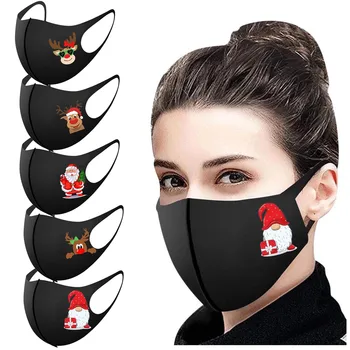 

5PCS Christmas Masks Adult Reusable Mouth Cover for Protection Washable Ear Hook Mouth Caps Windproof Reuseable Face Shield