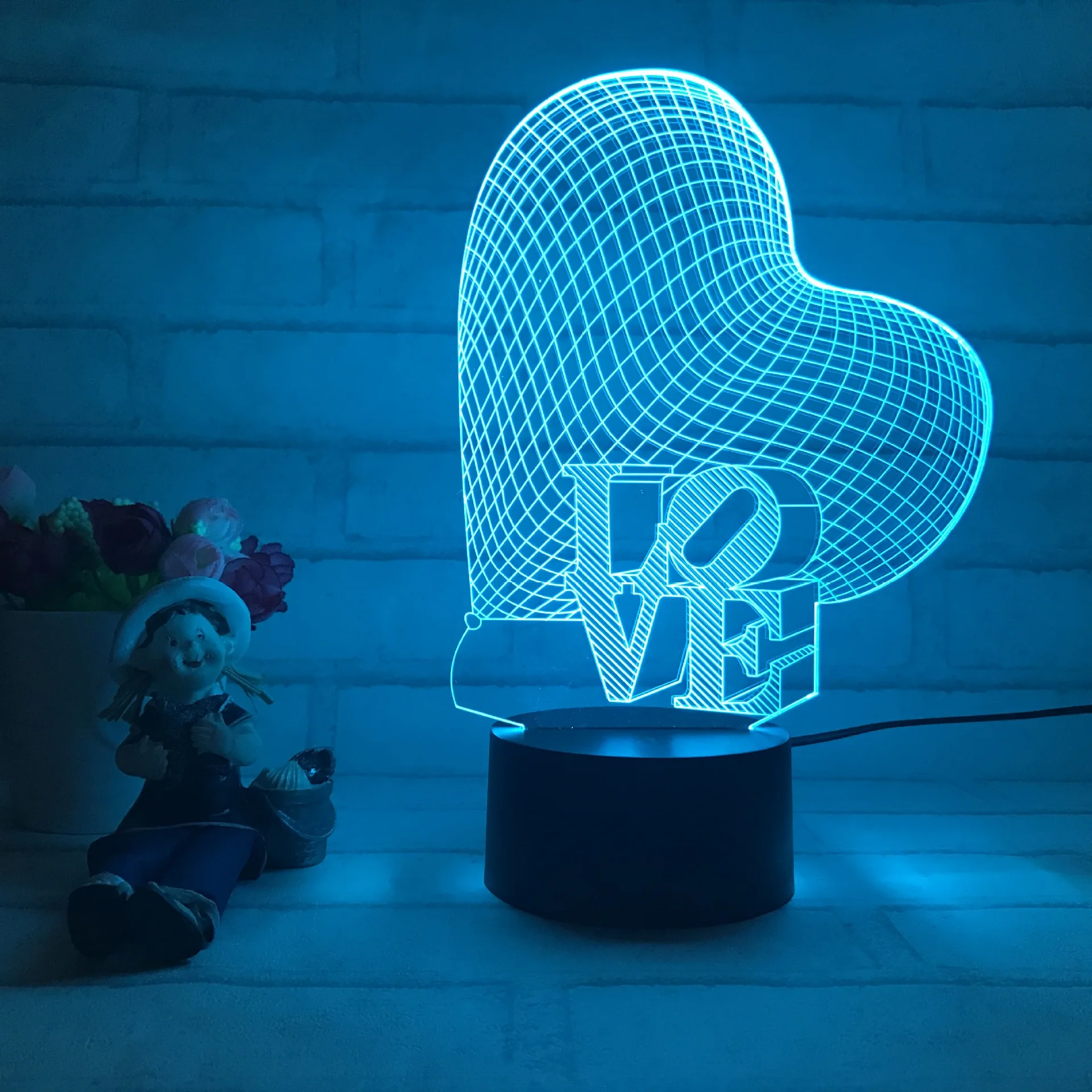 

New LOVE Heart Night Light Acrylic 3D Colorful Touch Remote Control with Battery USB Charging Corridor Lamp